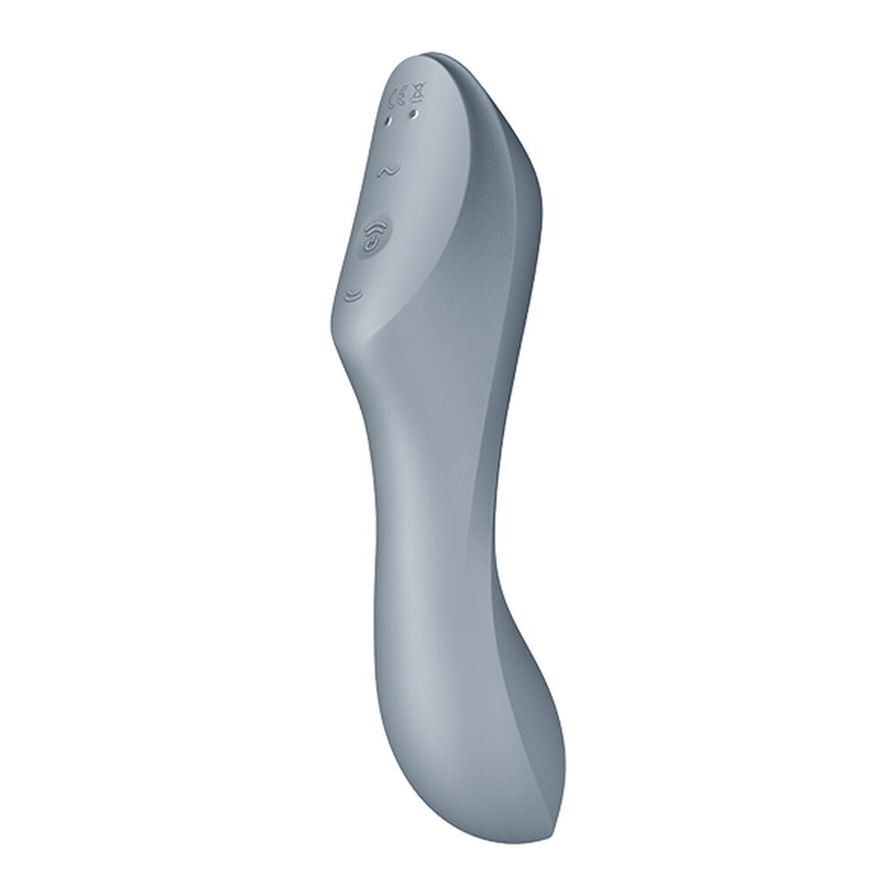 Stimulateur de clitoris a succion satisfyer curvy trinity 3 vibromasseur a impulsion dair inserable bleu gris